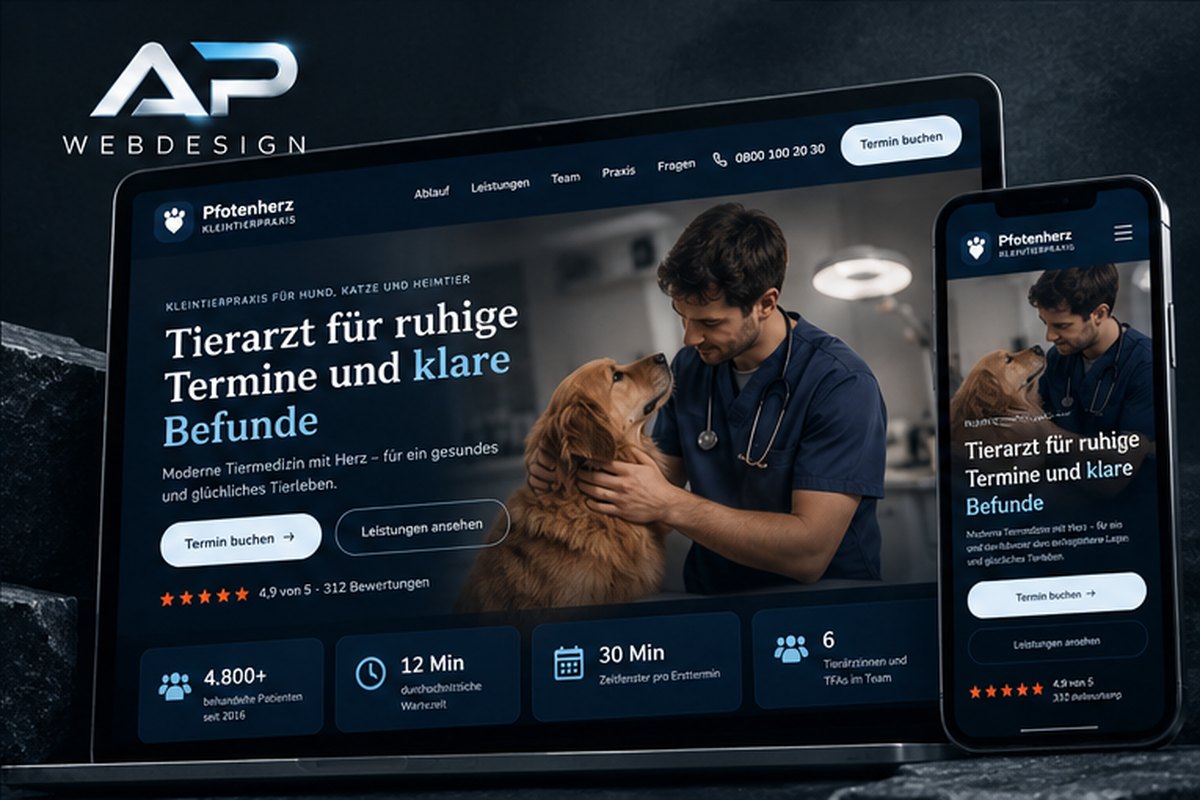 Mockup der Tierarzt-Beispielseite am Laptop und Handy